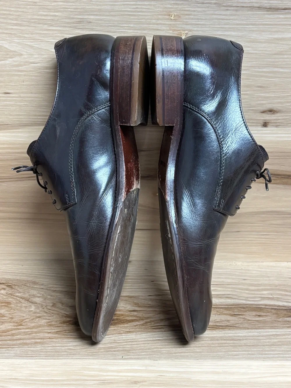 Cole Haan Fitzgerald men's dark brown leather plain toe Oxford shoes size 9.